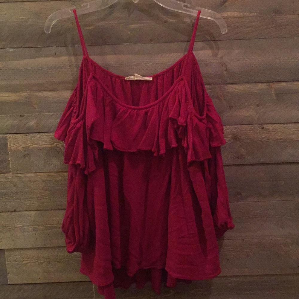 Hot & Delicious Raspberry color cold shoulder top - Picture 3 of 3